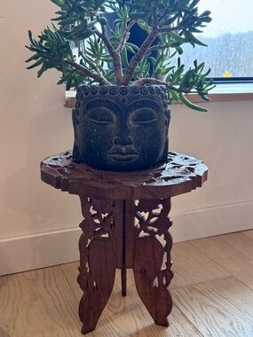 Vintage hand-carved wooden folding table